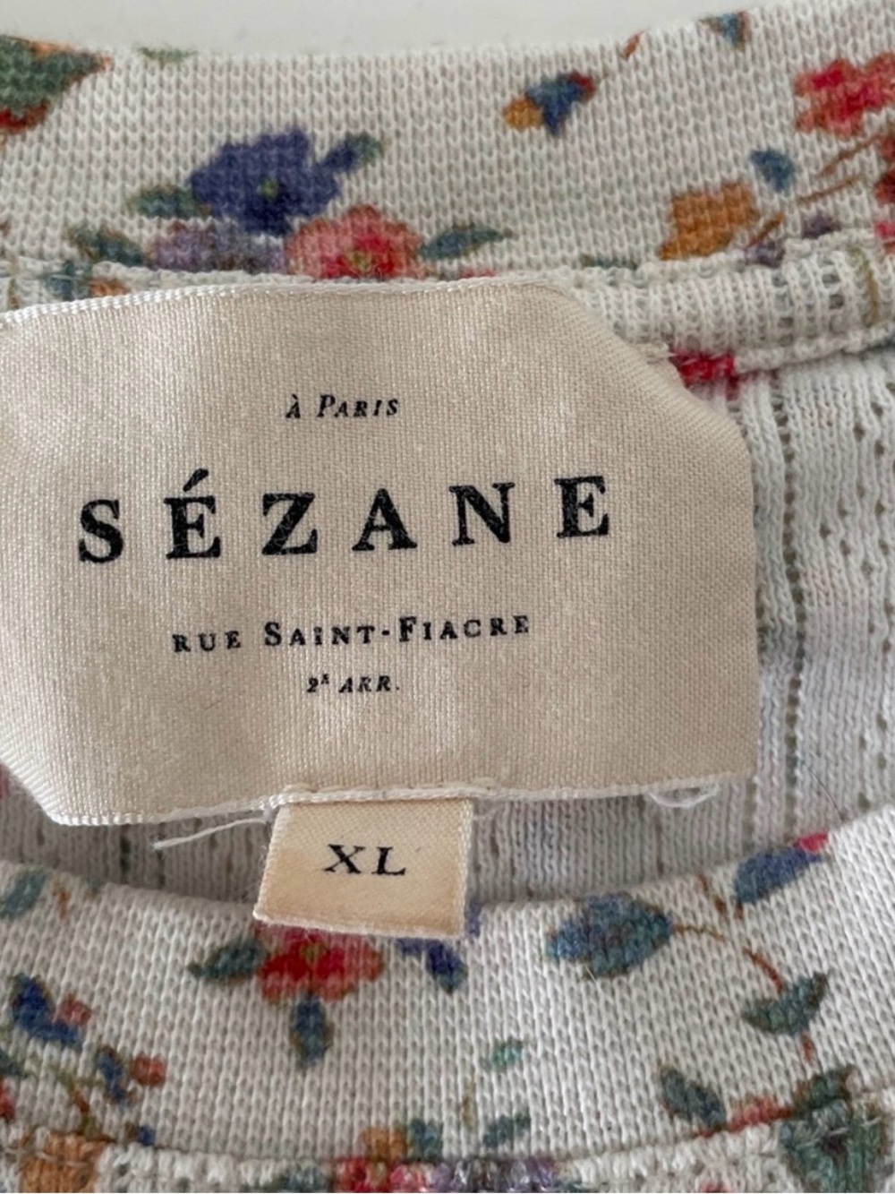 Sezane Camil T-shirt Melia Pointelle Floral Cropped Baby Doll Tee XL - Picture 6 of 7